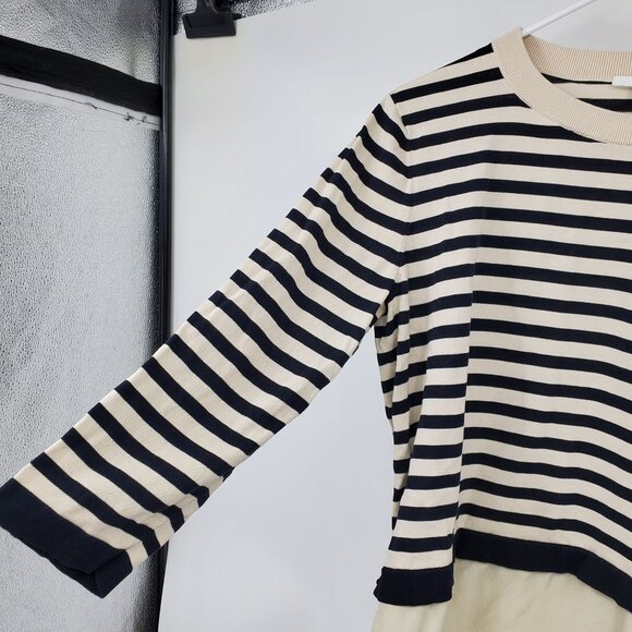 COS Silk Black and White Striped Mixed Media Long Sleeve Knit Sweater Medium - Picture 4 of 12